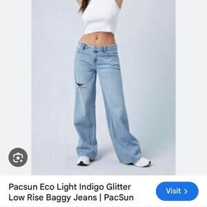 PacSun Eco Light Indigo Glitter Low Rise Baggy Jeans Size 27